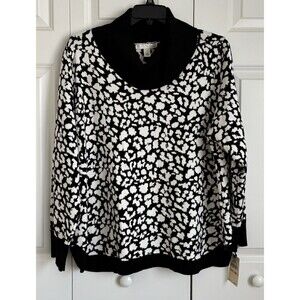 WOMEN'S SWEATER TOP KNIT ANIMAL PRINT BLACK WHITE SIZE 2X EMALINE TURTLENECK
